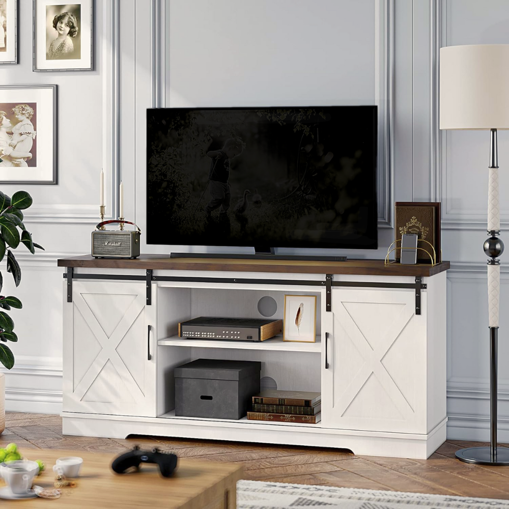 Farmhouse Style Sliding Barn Door TV Stand for 55–65 inch TVs-2