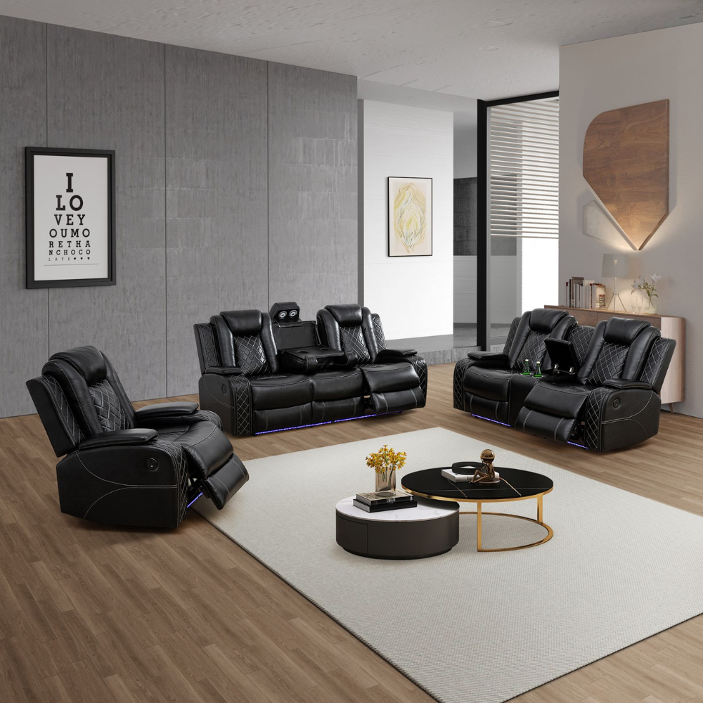 Breathing Leather 3-Piece Living Room Recliner Sofa Set