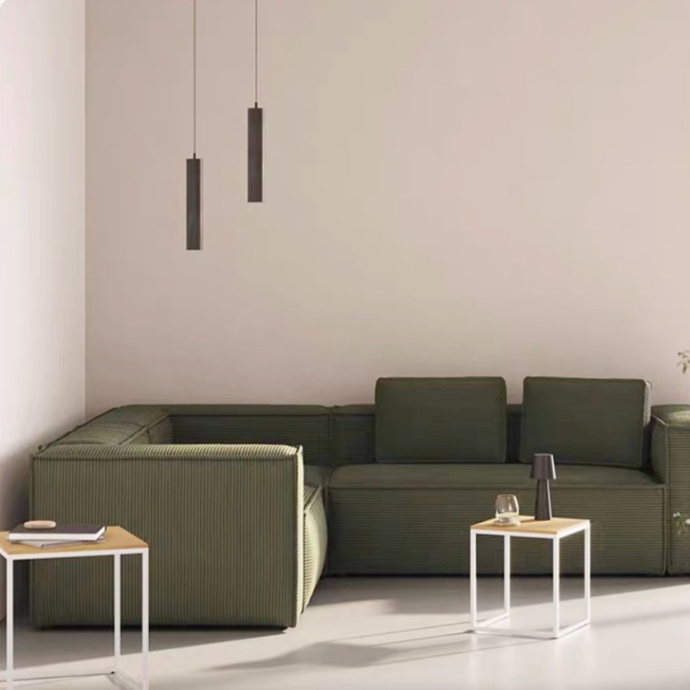 Corduroy modular sectional sofa in customizable U‑shape—soft durable corduroy upholstery, perfect seating solution for living rooms and studios.