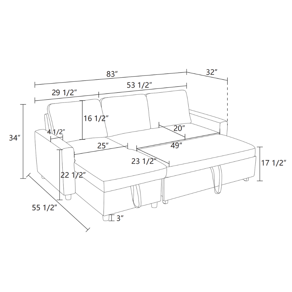 Fluffy Fabric 2-Piece Couch Living Room Sofa Bed