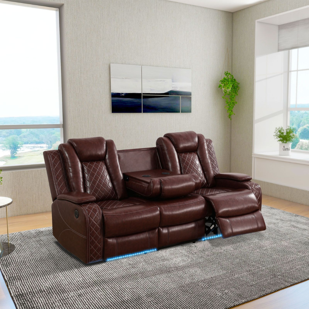 Breathing Leather 3-Piece Living Room Recliner Sofa Set