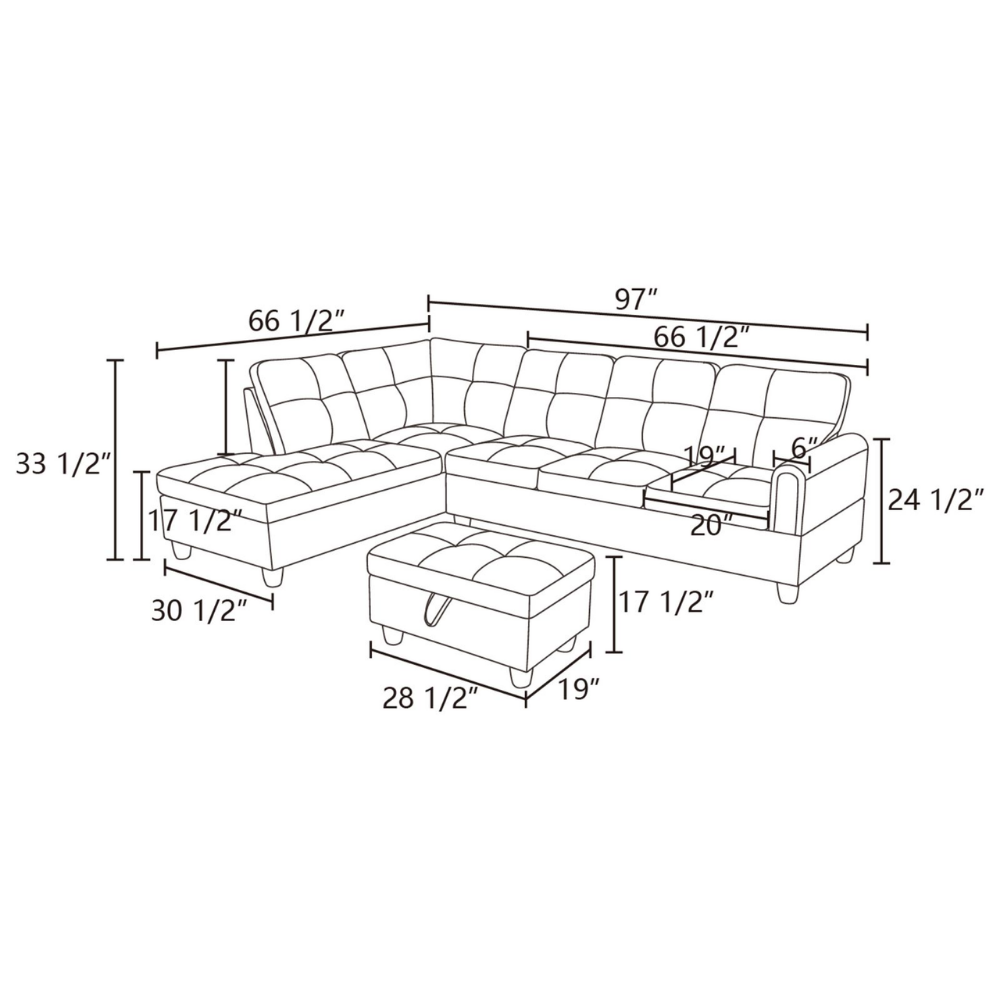 Corduroy 3-Piece Living Room Sofa Set-A