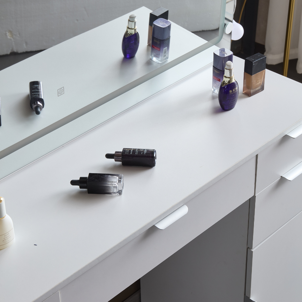 Vintage Style Vanity Table with Bulb Mirror and Storage-9
