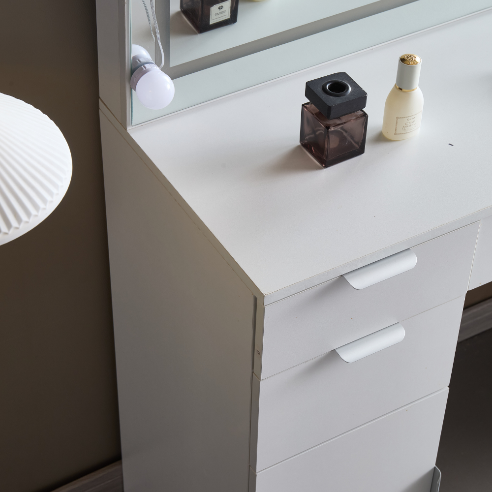 Vintage Style Vanity Table with Bulb Mirror and Storage-7