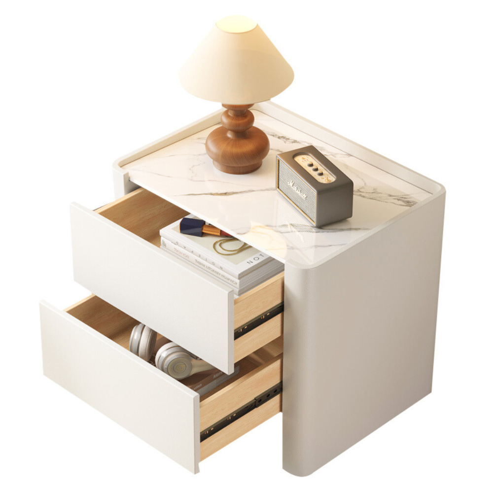 Cream Style White Marble-Top Rounded Nightstand-8