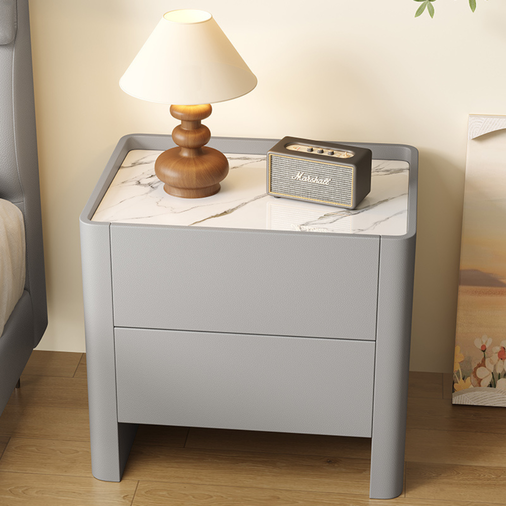 Cream Style White Marble-Top Rounded Nightstand-6