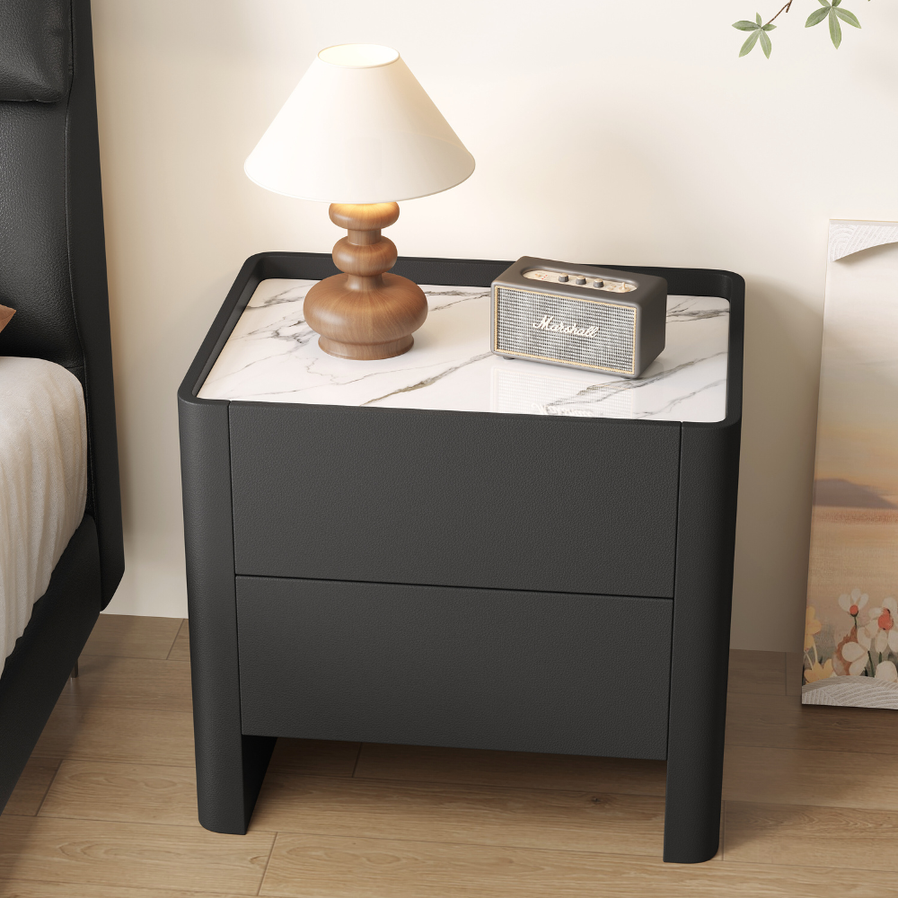 Cream Style White Marble-Top Rounded Nightstand-2