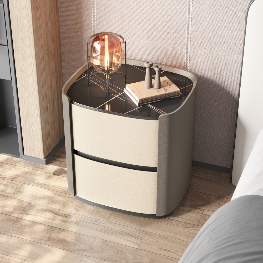 Modern Urban Black Marble-Top Curved Nightstand-4