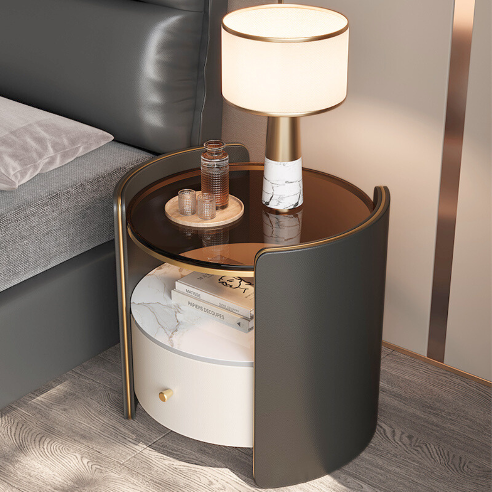 Urban Luxe & Cream Style Amber Glass Curved Nightstand-1