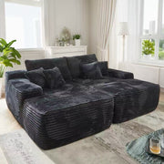 Oversized corduroy convertible sofa bed with easy pull-out design in a modern living room