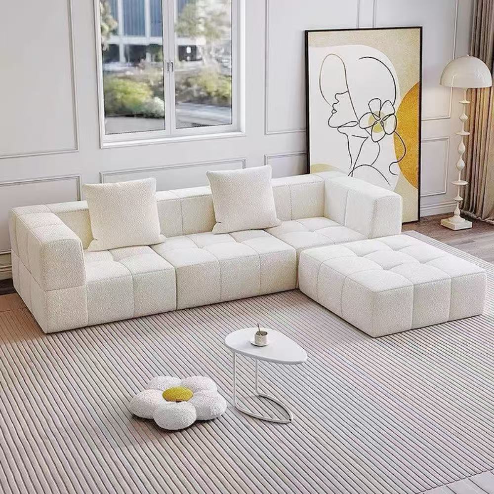 Bubble Block modular sofa blocks in soft boucle fabric—customizable block seating that adapts to any living room or studio configuration.