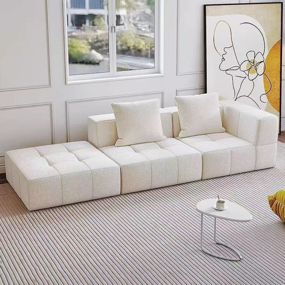 Bubble Block modular sofa blocks in soft boucle fabric—customizable block seating that adapts to any living room or studio configuration.