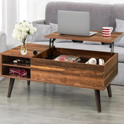 Vintage Lift-Top Coffee Table with Open Storage and Compartments-1