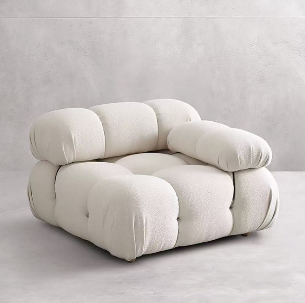 Lamb Wool Cloud Sofa modular set in soft lamb wool—single cloud modules or full seating configuration for living rooms and studios.