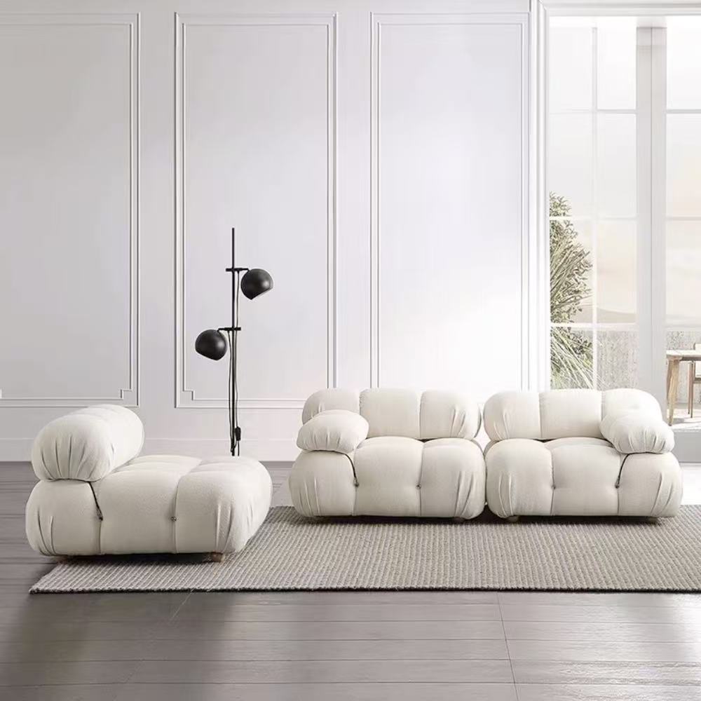 Lamb Wool Cloud Sofa modular set in soft lamb wool—single cloud modules or full seating configuration for living rooms and studios.