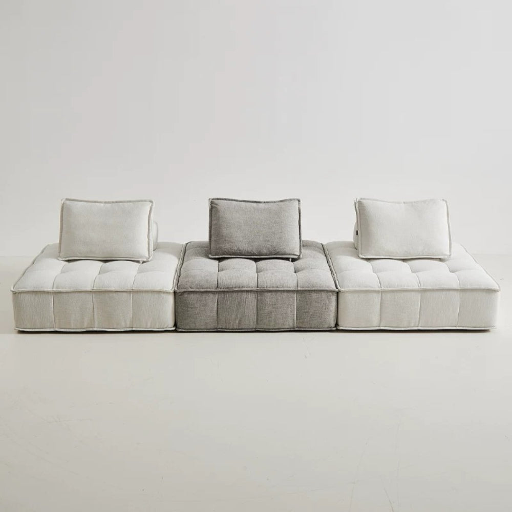 Modular multifunctional foldable sofa bed in neutral boucle fabric—convertible futon-style sleeper for living rooms and small apartments.