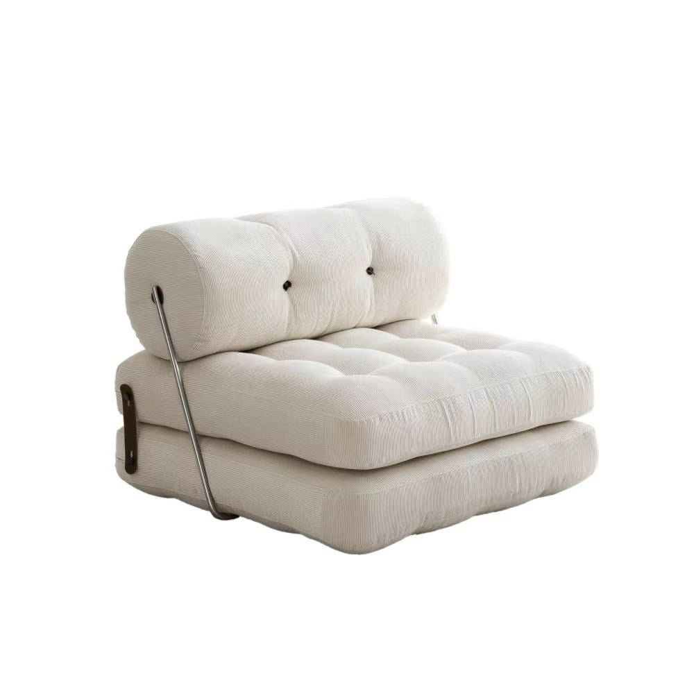 Multifunctional foldable sofa bed in elegant boucle fabric—convertible futon-style sleeper for cozy small apartments and living rooms.