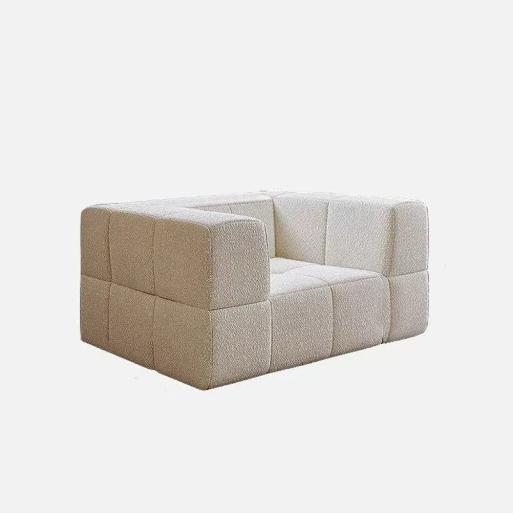 Bubble Block modular sofa blocks in soft boucle fabric—customizable block seating that adapts to any living room or studio configuration.