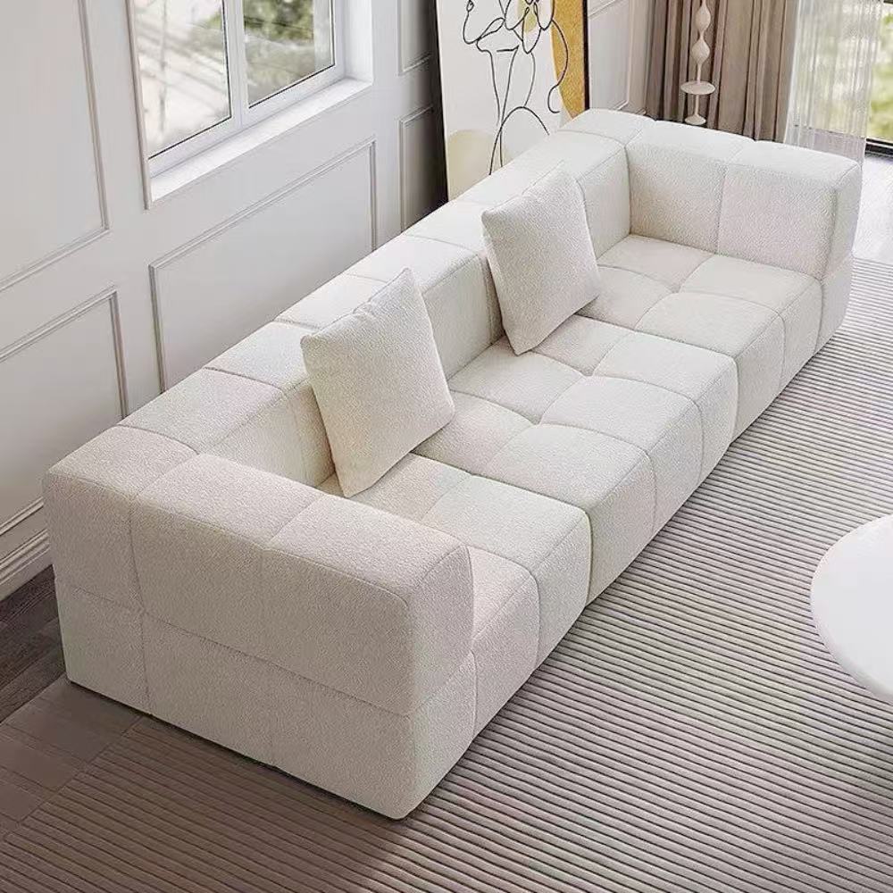 Bubble Block modular sofa blocks in soft boucle fabric—customizable block seating that adapts to any living room or studio configuration.