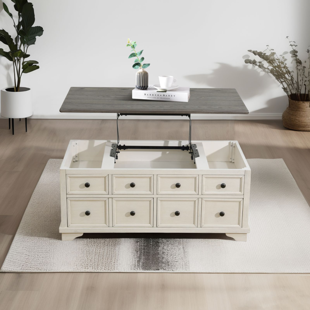 Dark Grey MDF Top and White Oak Drawer Living Room Storage Desk