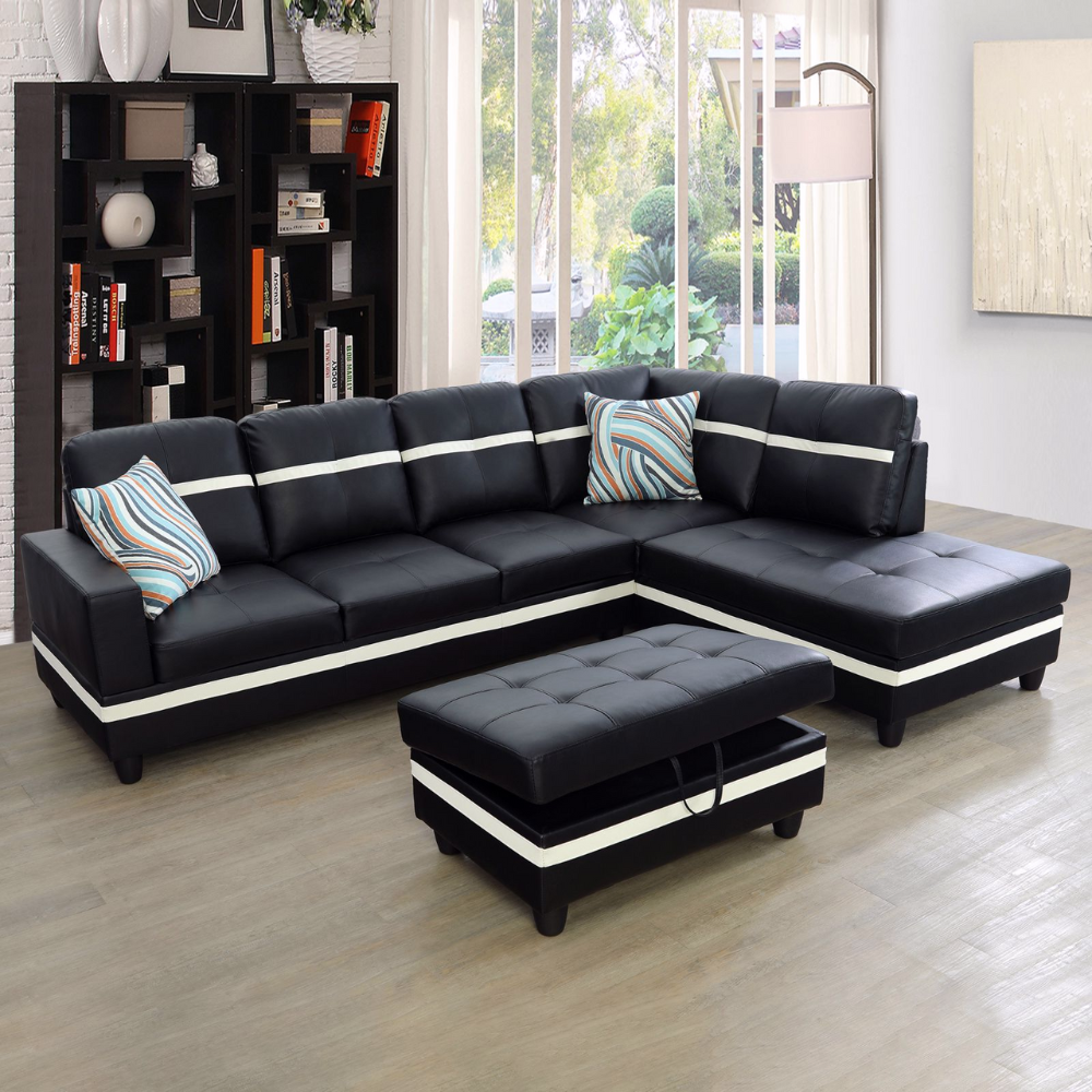 White And Black Semi PU Synthetic Leather 3-Piece Couch Living Room Sofa Set-B-1