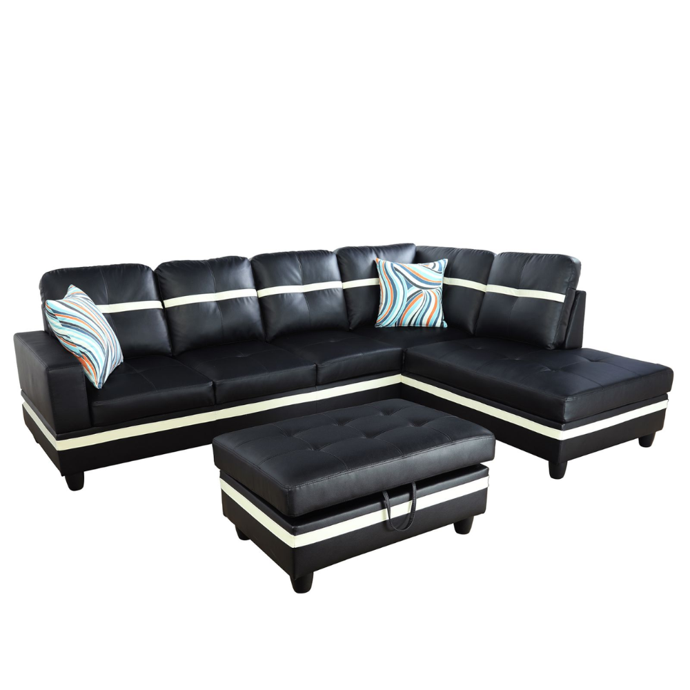 White And Black Semi PU Synthetic Leather 3-Piece Couch Living Room Sofa Set-B-3