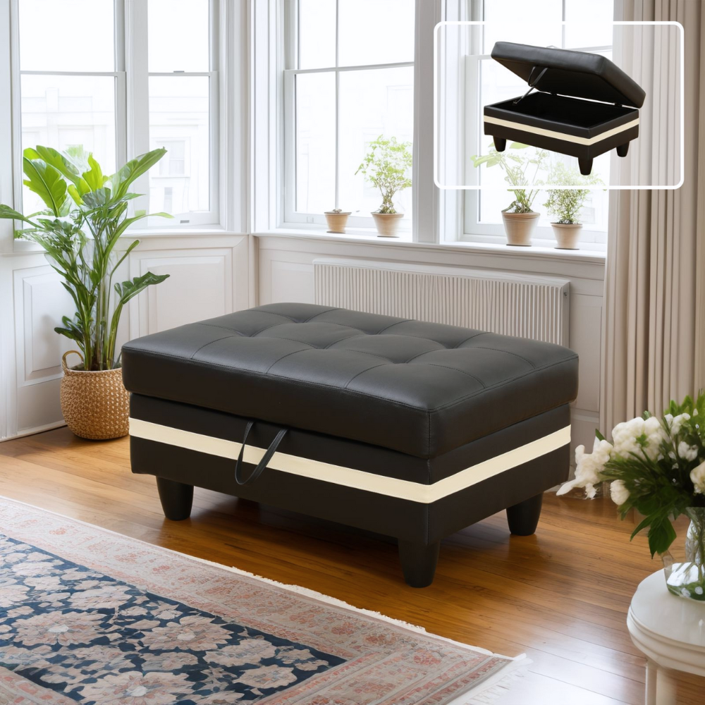 White And Black Semi PU Synthetic Leather 3-Piece Couch Living Room Sofa Set-A