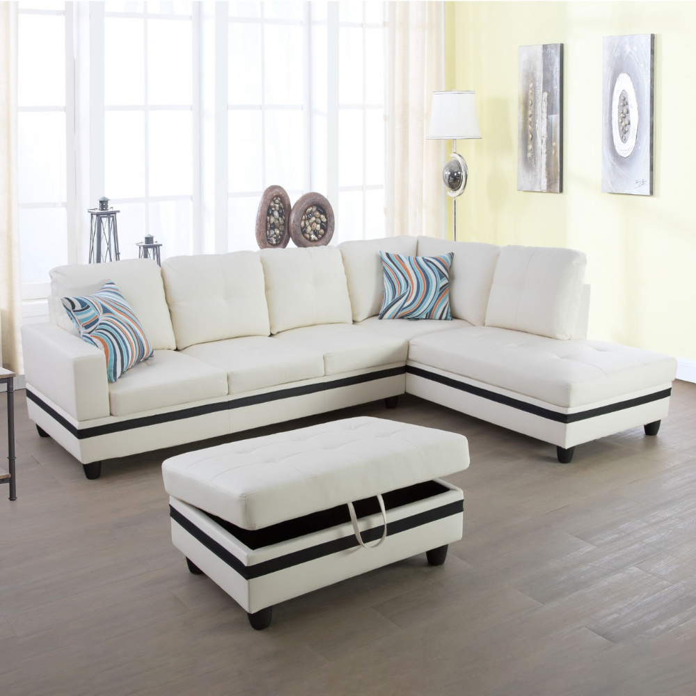 White And Black Semi PU Synthetic Leather 3-Piece Couch Living Room Sofa Set-B-9