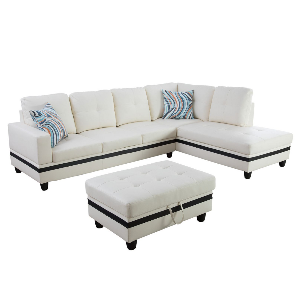 White And Black Semi PU Synthetic Leather 3-Piece Couch Living Room Sofa Set-B-11