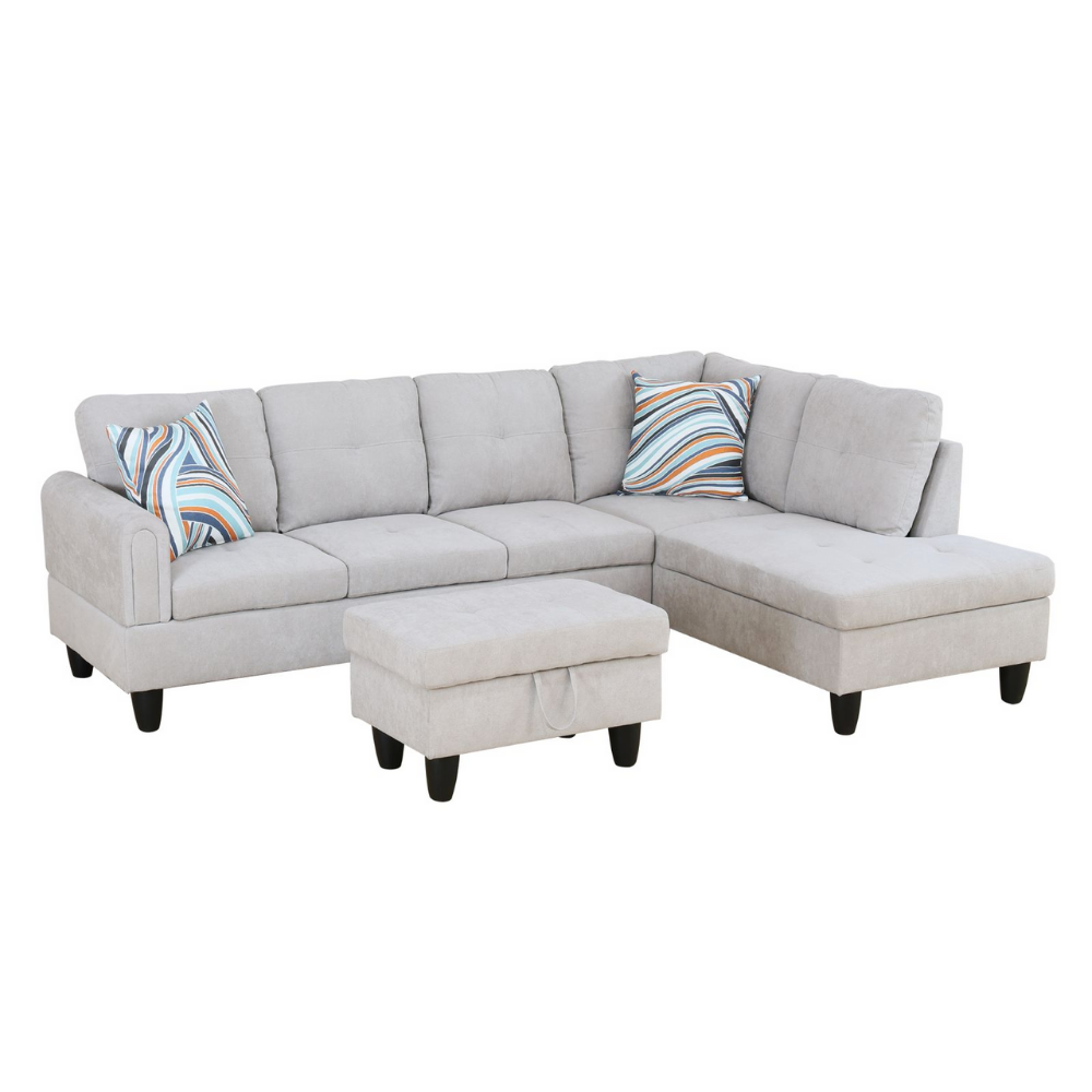 Grey White Corduroy 3-Piece Living Room Sofa Set-B-2