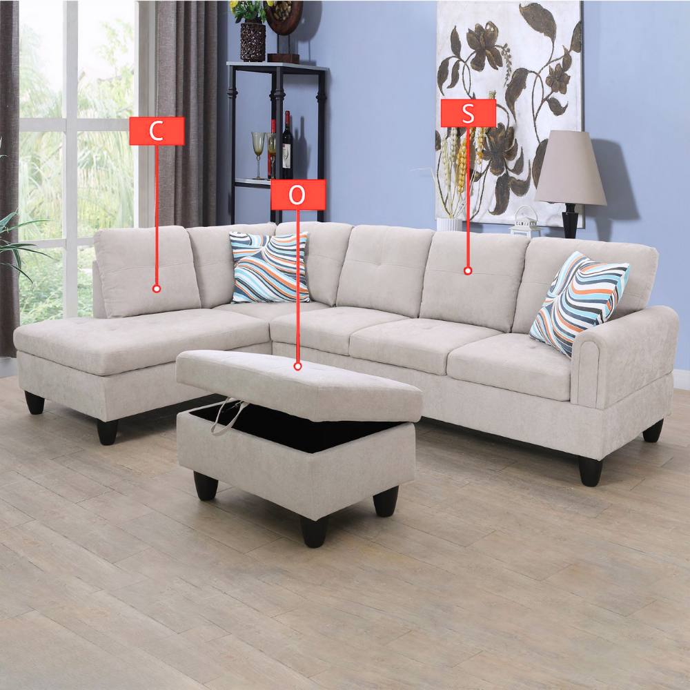 Corduroy 3-Piece Living Room Sofa Set-A