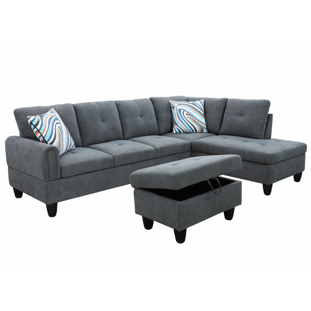 Grey White Corduroy 3-Piece Living Room Sofa Set-B-8