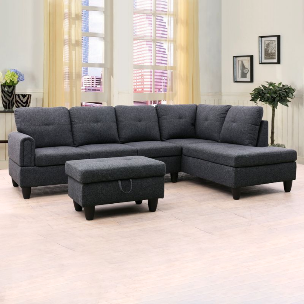 Grey White Corduroy 3-Piece Living Room Sofa Set-B-13