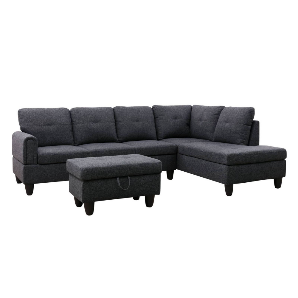 Grey White Corduroy 3-Piece Living Room Sofa Set-B-14