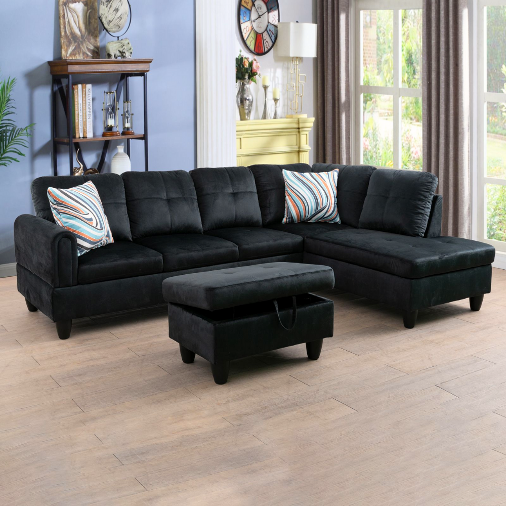Grey White Corduroy 3-Piece Living Room Sofa Set-B-20