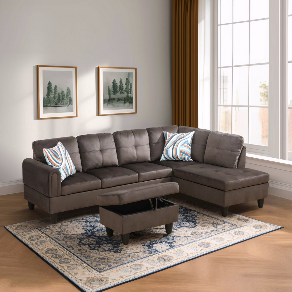 Grey White Corduroy 3-Piece Living Room Sofa Set-B-29