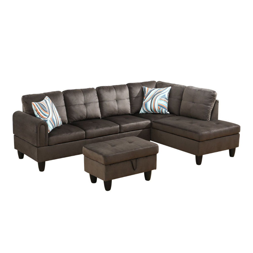 Grey White Corduroy 3-Piece Living Room Sofa Set-B-31
