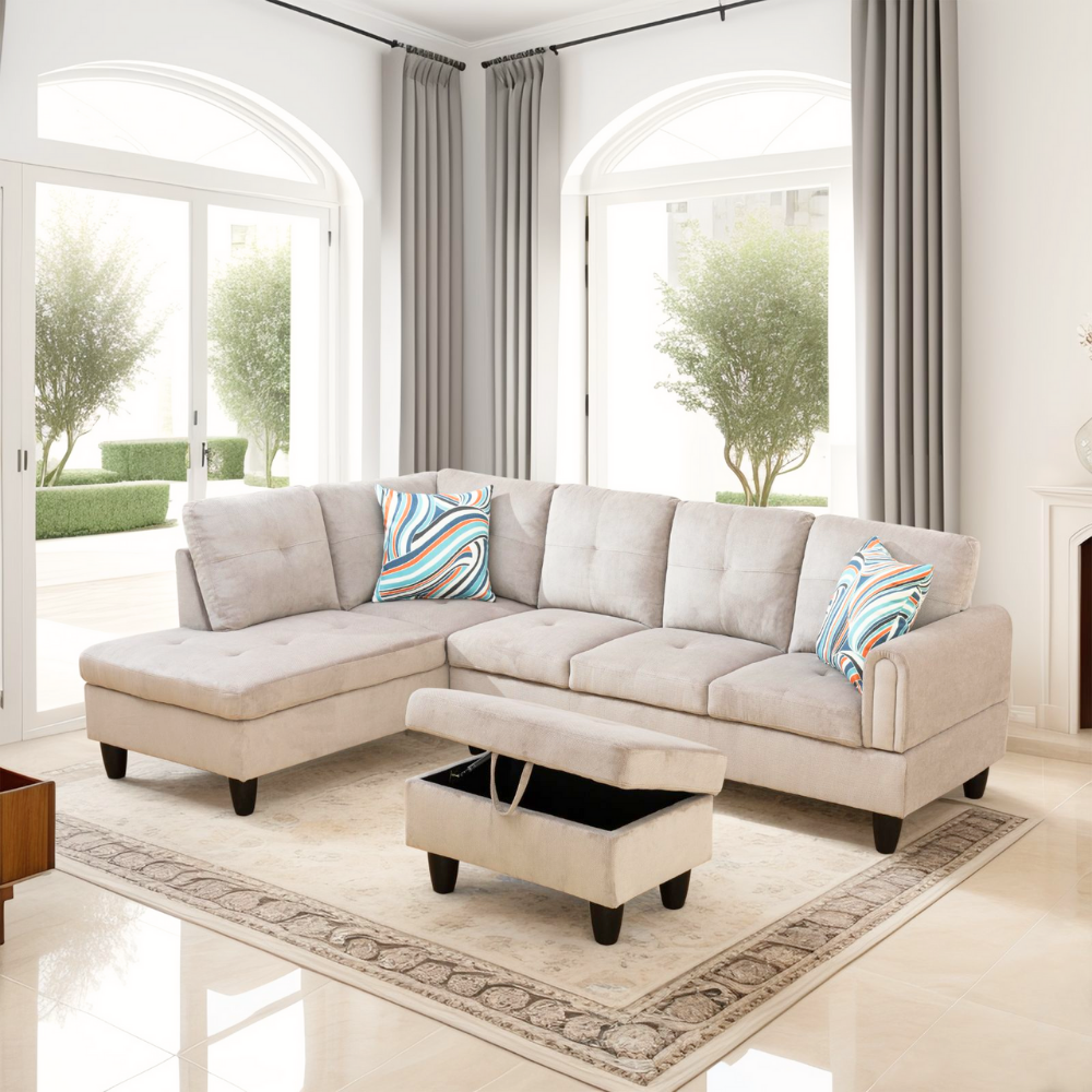 Corduroy 3-Piece Living Room Sofa Set-A