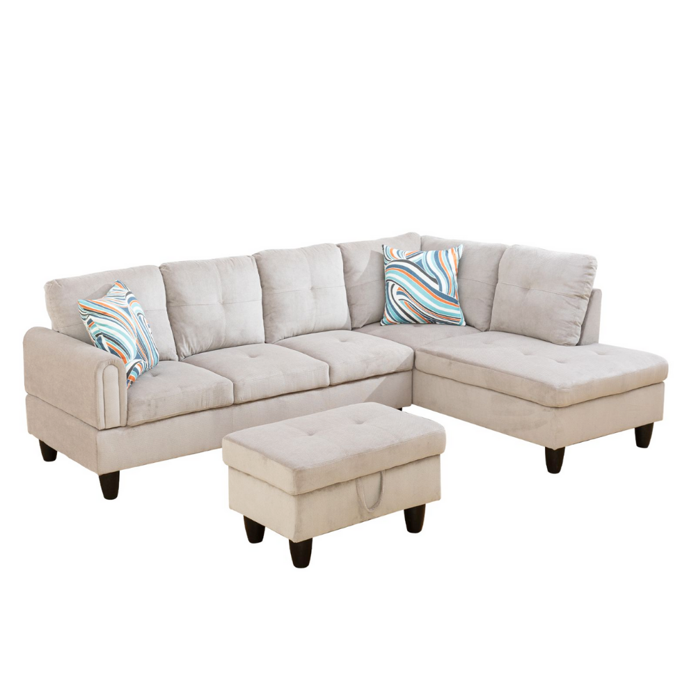 Grey White Corduroy 3-Piece Living Room Sofa Set-B-33