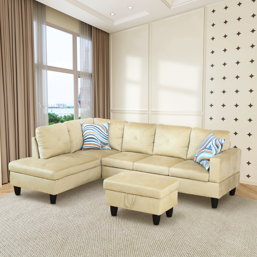 66.5" Flannel 3-Piece Living Room Sofa Set-A