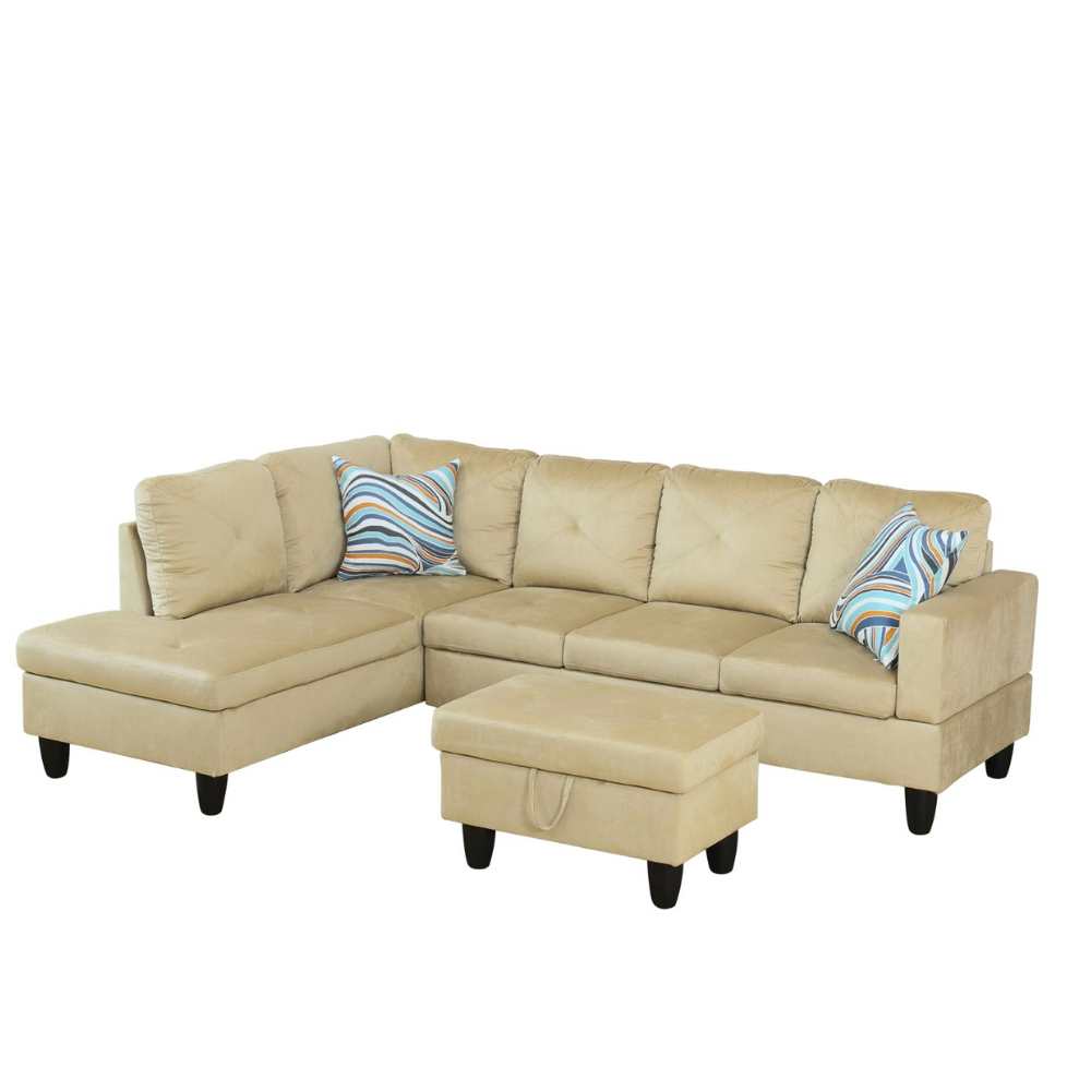 66.5" Flannel 3-Piece Living Room Sofa Set-A