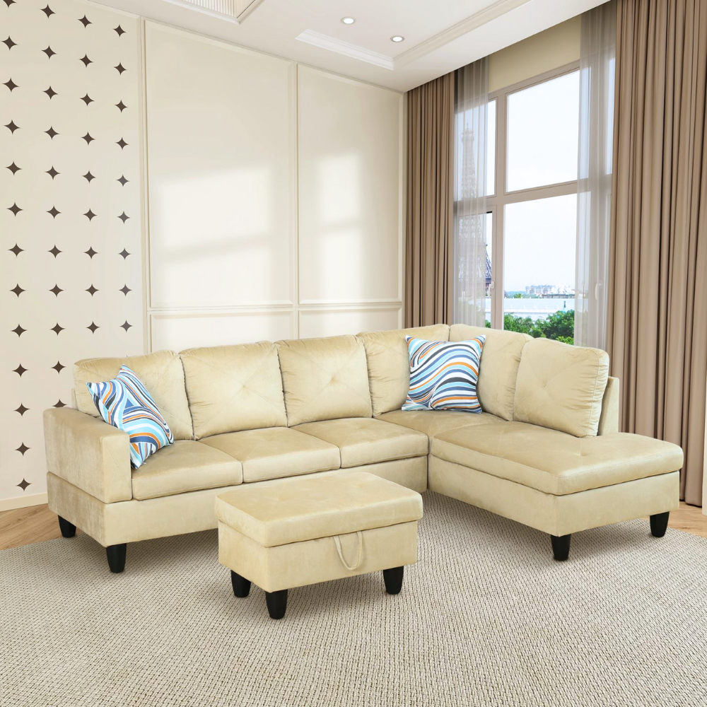 66.5" White Flannel 3-Piece Living Room Sofa Set-B-1