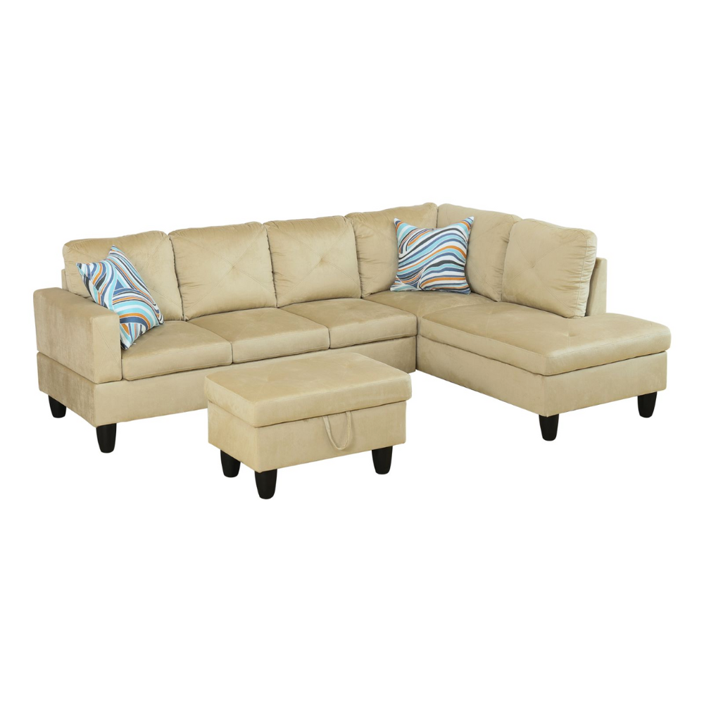 66.5" White Flannel 3-Piece Living Room Sofa Set-B-2