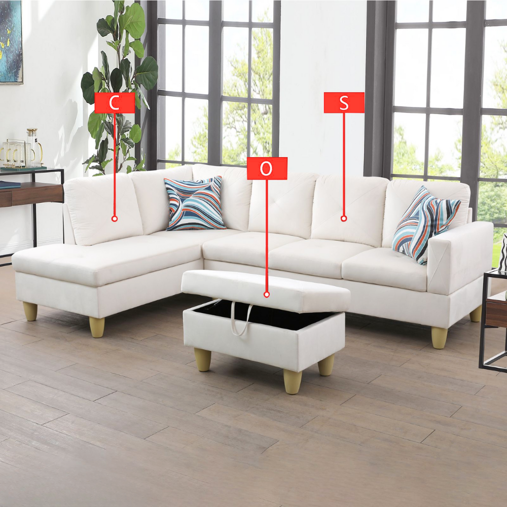 66.5" Flannel 3-Piece Living Room Sofa Set-A