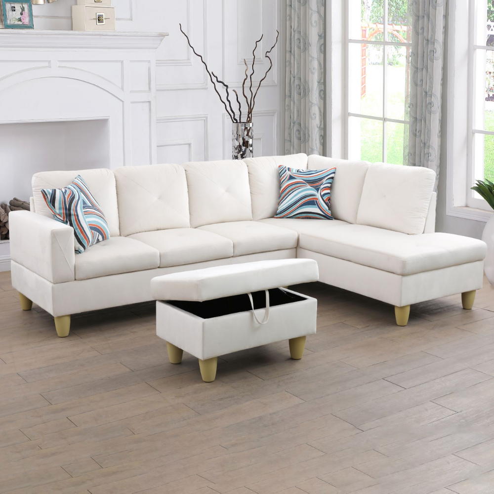 66.5" White Flannel 3-Piece Living Room Sofa Set-B-13