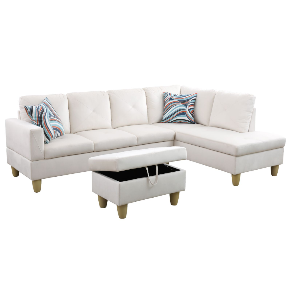 66.5" White Flannel 3-Piece Living Room Sofa Set-B-14