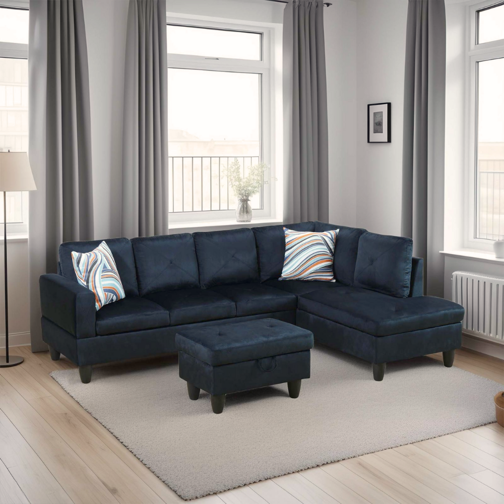 66.5" Flannel 3-Piece Living Room Sofa Set-A
