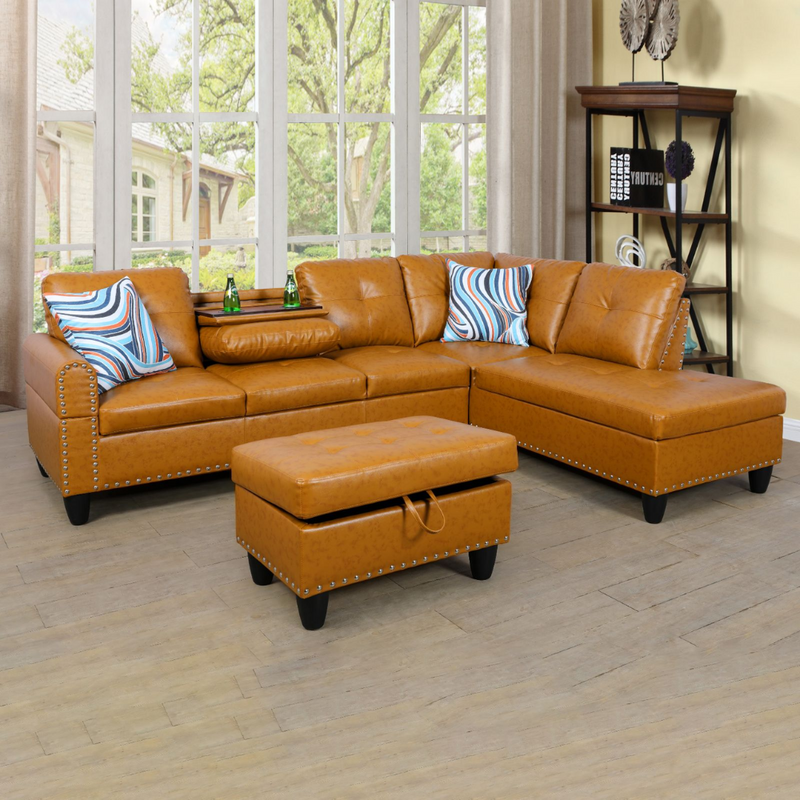 Semi PU Synthetic Leather 3-Piece Sofa Set-B-13