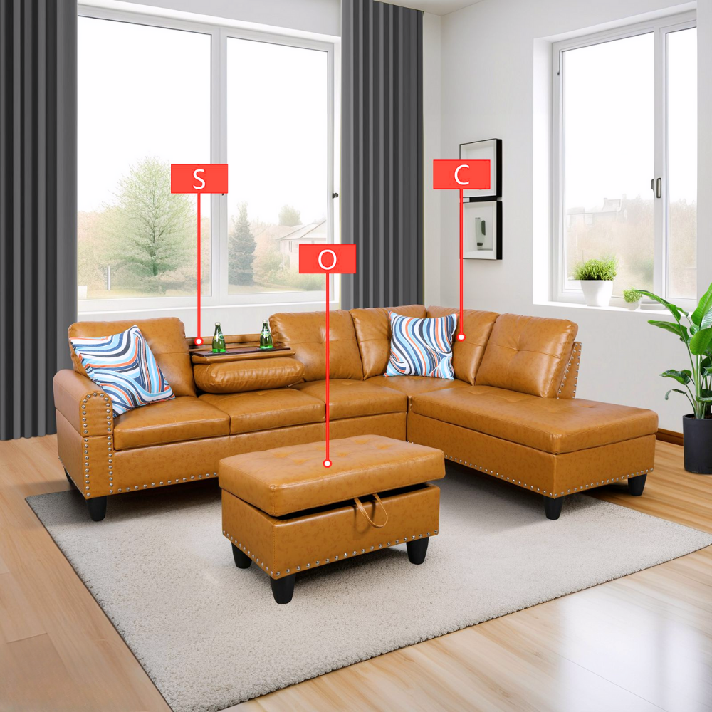 Semi PU Synthetic Leather 3-Piece Sofa Set-B-18