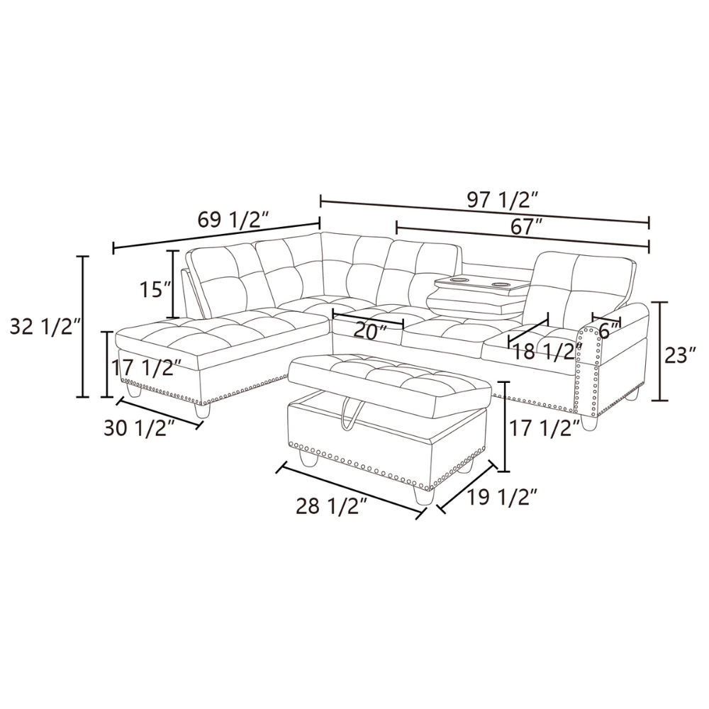 3-Piece Living Room Sofa Set-A